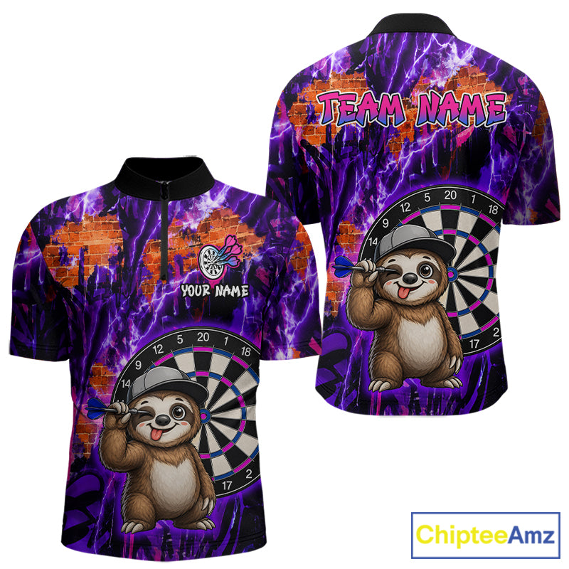Colorful sports jersey with cartoon sloth design and customizable text on a white background