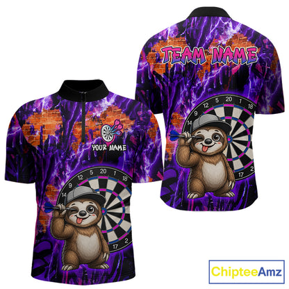 Colorful sports jersey with cartoon sloth design and customizable text on a white background