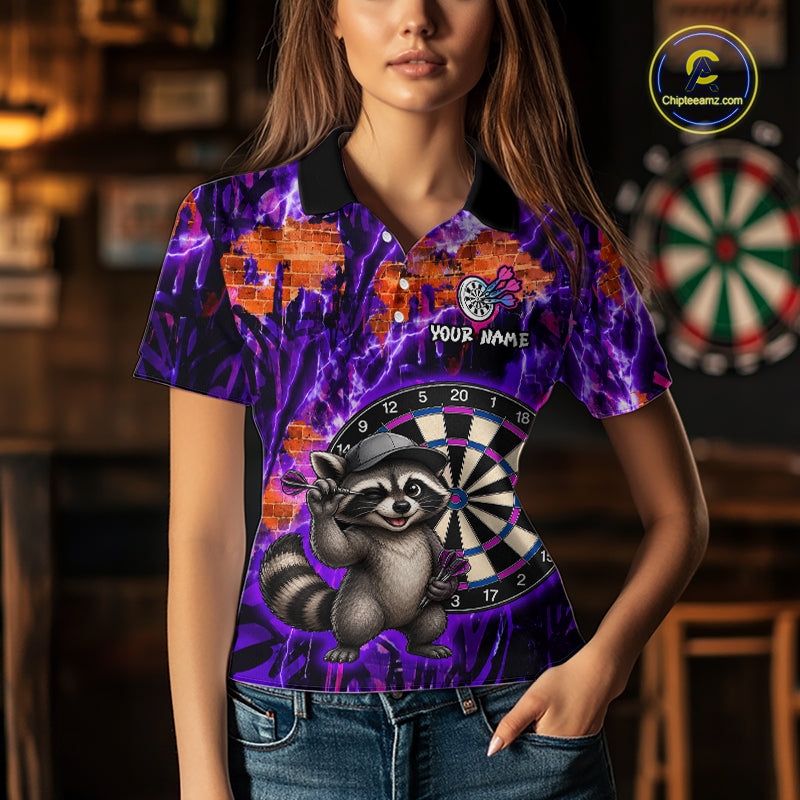 Funny Raccoon Dartboard Jersey For Women Dart Team Shirts Dart League Polo & 1/4 Zip NHT1137