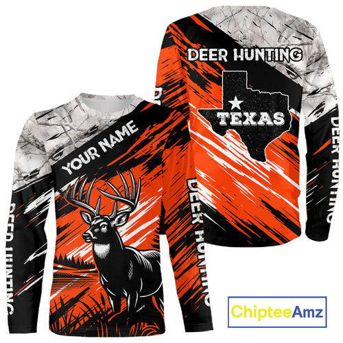 Deer Hunting Shirt 3D All Over Print Orange Black Gray Camo Deer With TX Flag Season NHT64