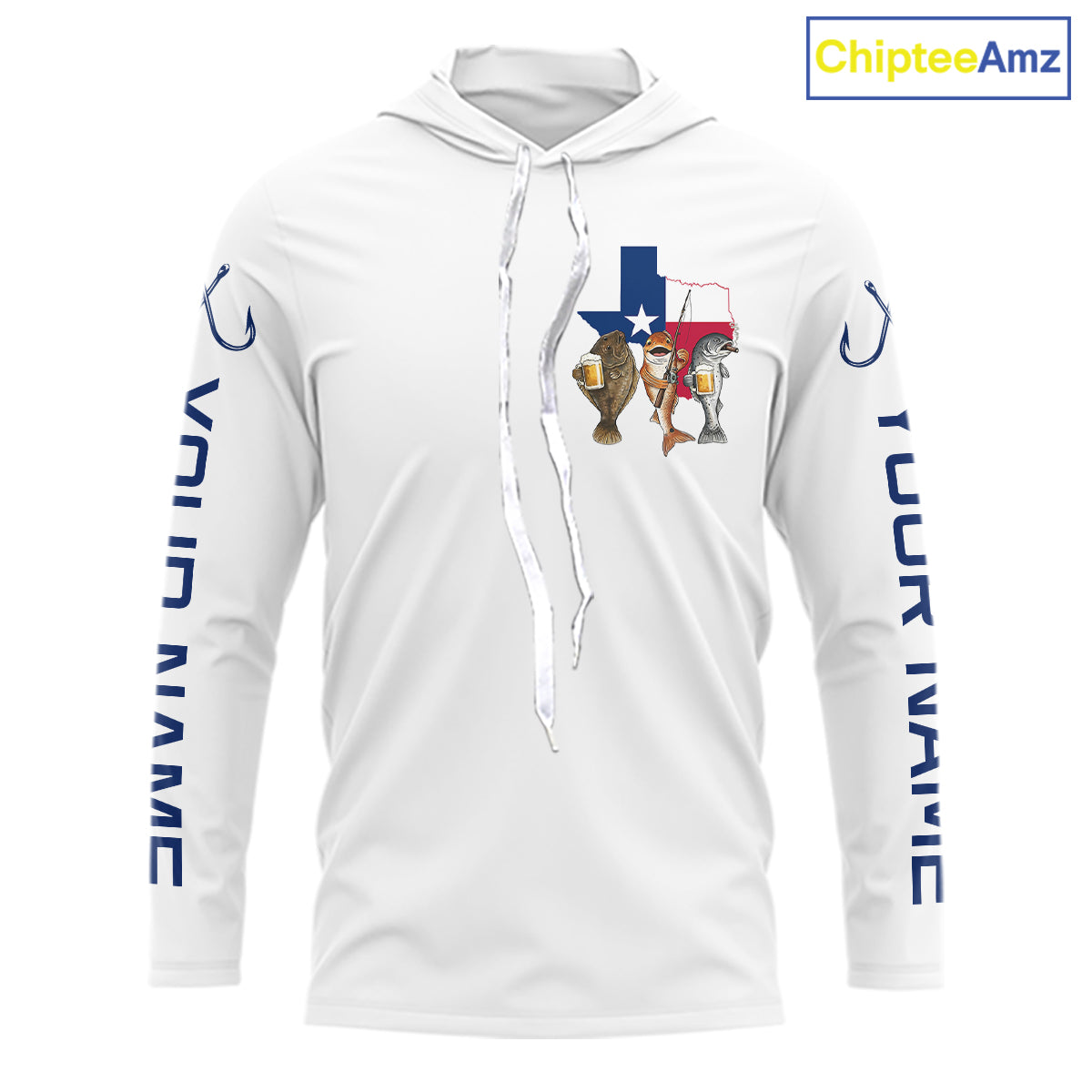 Texas Slam Funny Fishing Redfish, Trout, Flounder Fishing Shirts Long Sleeve Hooded For Men| White NHT843