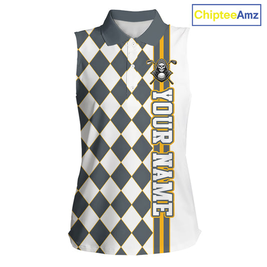 Sleeveless polo shirt with argyle pattern and skull design on a white background, branded 'ChipteeAmz'.