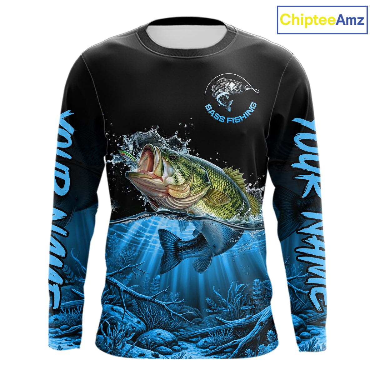 Largemouth Bass Fishing Shirt Long Sleeve For Tournament – Angler Gift For Men Dad| Blue NHT849