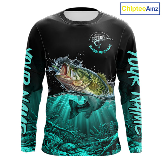 Largemouth Bass Fishing Shirt Long Sleeve For Tournament – Angler Gift For Men Dad| Turquoise NHT850