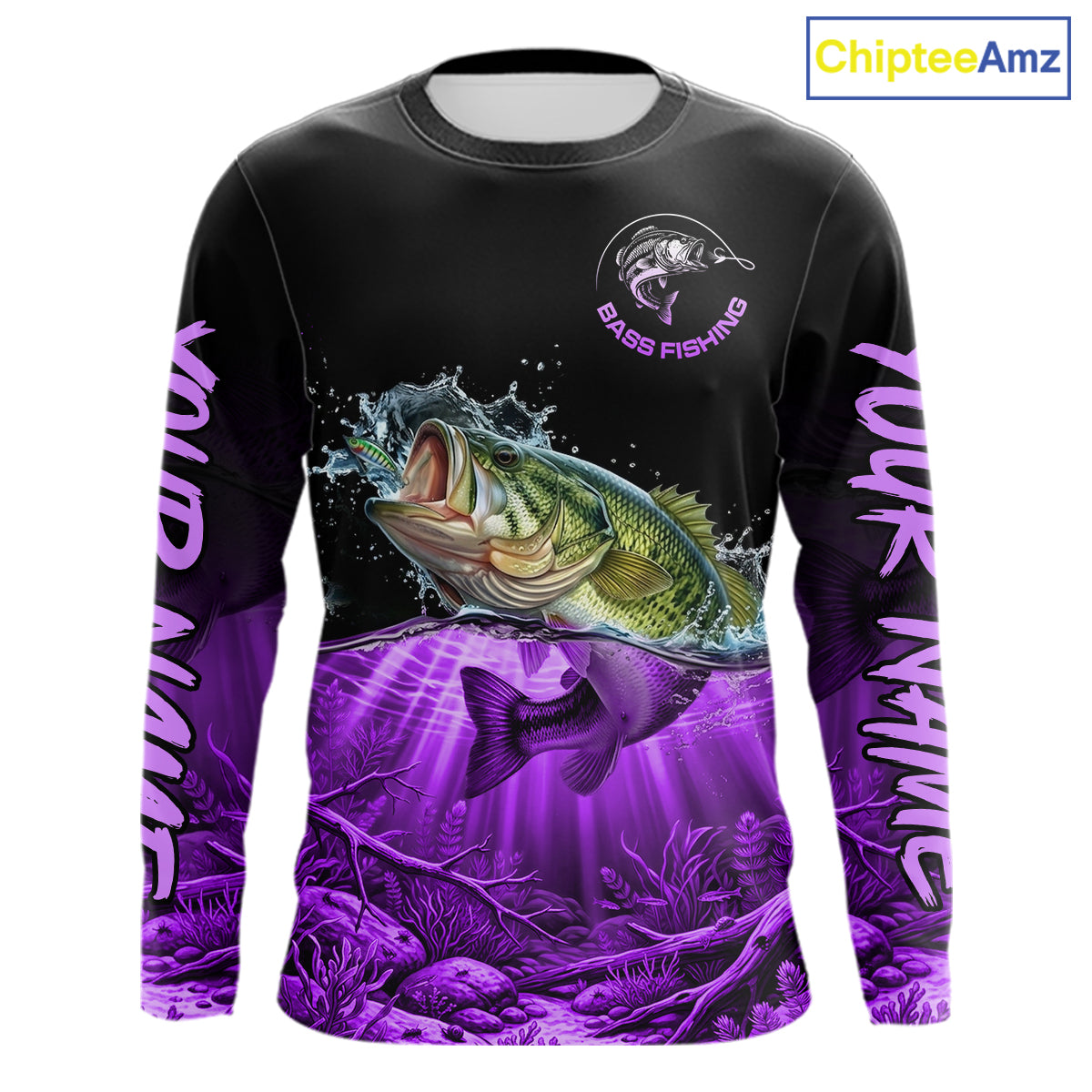 Largemouth Bass Fishing Shirt Long Sleeve For Tournament – Angler Gift For Men Dad| Purple NHT852