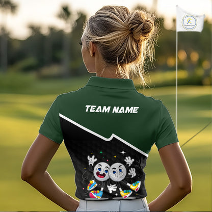 Custom Green And Black Womens Golf Polo Shirt, Custom Golf Balls Team Jerseys NHT865