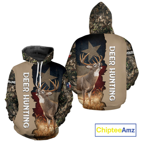 Season Deer Hunting Shirt Texas Flag 3D Custom Name Whitetail Deer Clothes For Hunters NHT93