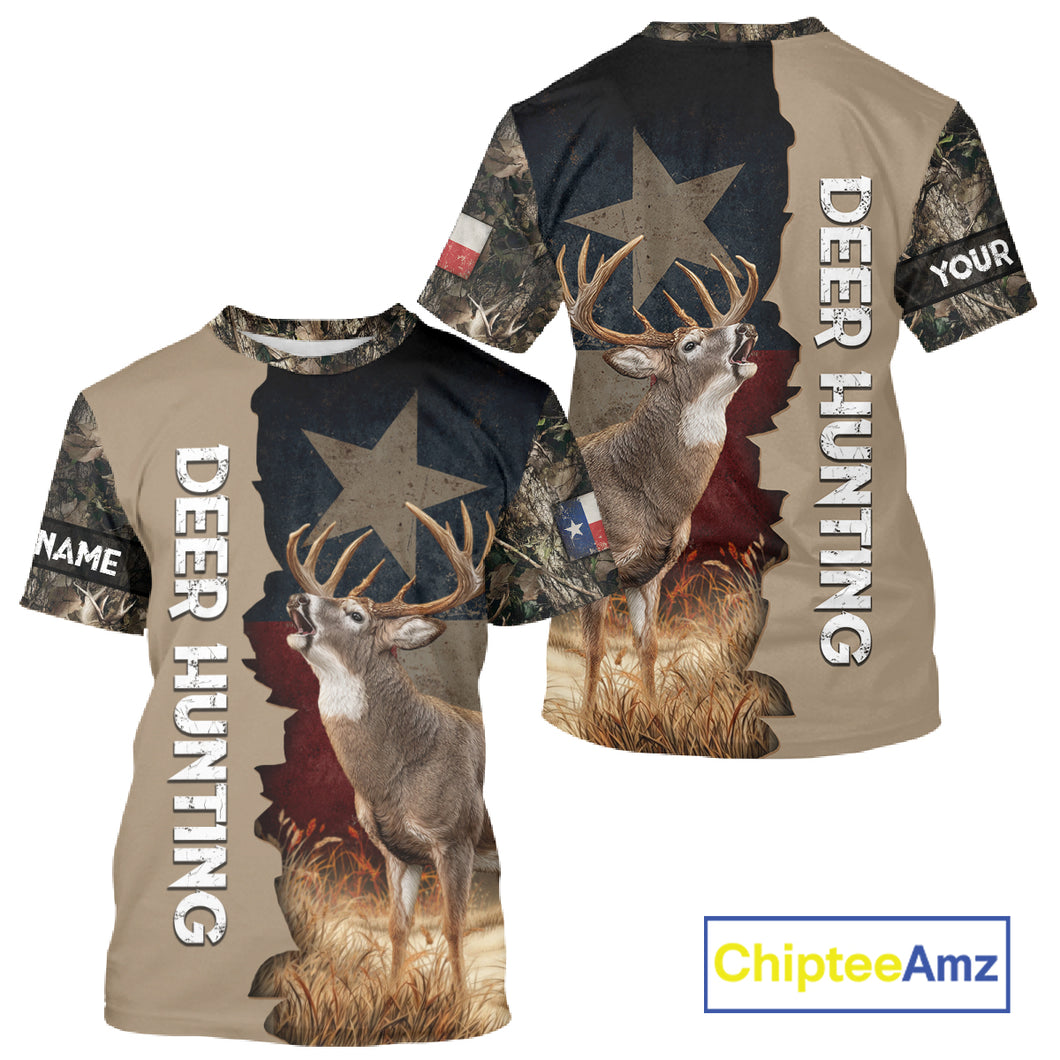 Season Deer Hunting Shirt Texas Flag 3D Custom Name Whitetail Deer Clothes For Hunters NHT93
