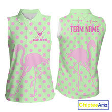 Load image into Gallery viewer, Women's Sleeveless Flamingo Golf Polo Shirt – Personalized Pink Flamingo Golf Jersey With Custom Name