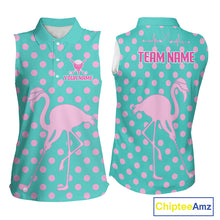 Load image into Gallery viewer, Women's Sleeveless Flamingo Golf Polo Shirt – Personalized Pink Flamingo Golf Jersey With Custom Name
