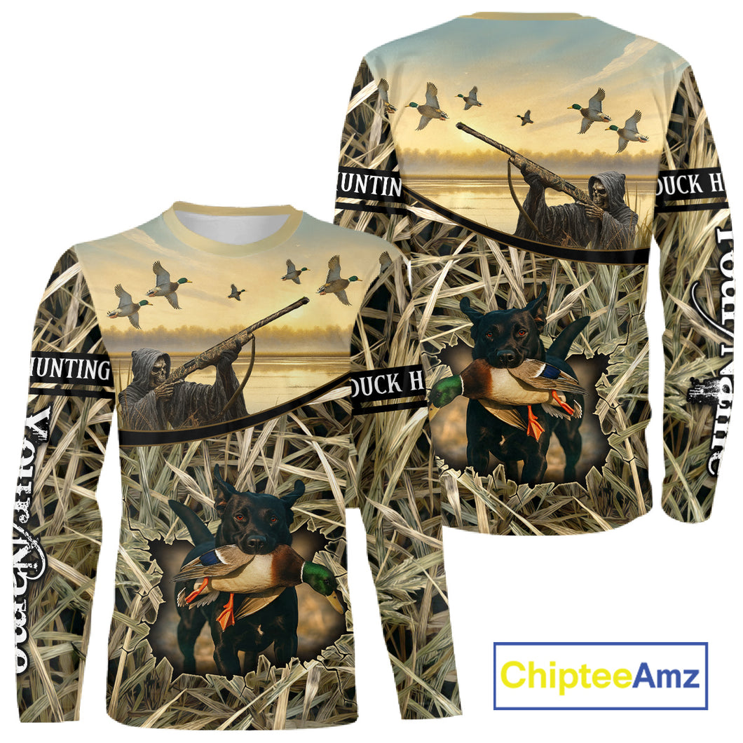 Duck Hunting 3D Waterfowl Camo Grim Reaper Black Labrador Retriever Shirt Hunting Gift NHT202