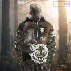 Wild Boar Hunting Shirt Custom Name Camo Skull Hunting Clothes For Hunters Gift NHT110