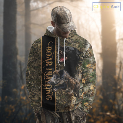 Wild Boar Hunting Shirt Forest Camo With Dog Custom Name Hunting Clothes Gifts for Hunter NHT111