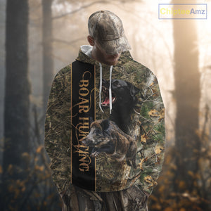 Wild Boar Hunting Shirt Forest Camo With Dog Custom Name Hunting Clothes Gifts for Hunter NHT111