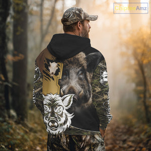 Wild Boar Hunting Shirt Custom Name Camo Skull Hunting Clothes For Hunters Gift NHT110