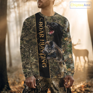 Wild Boar Hunting Shirt Forest Camo With Dog Custom Name Hunting Clothes Gifts for Hunter NHT111