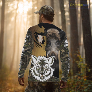 Wild Boar Hunting Shirt Custom Name Camo Skull Hunting Clothes For Hunters Gift NHT110