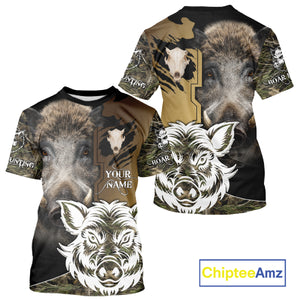 Wild Boar Hunting Shirt Custom Name Camo Skull Hunting Clothes For Hunters Gift NHT110