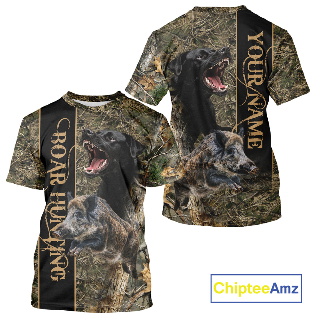 Wild Boar Hunting Shirt Forest Camo With Dog Custom Name Hunting Clothes Gifts for Hunter NHT111