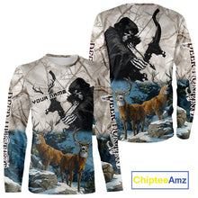 Load image into Gallery viewer, Blue Bowhunting Deer Camouflage Personalized Hunting Bow Grim Reaper Shirt NHT16