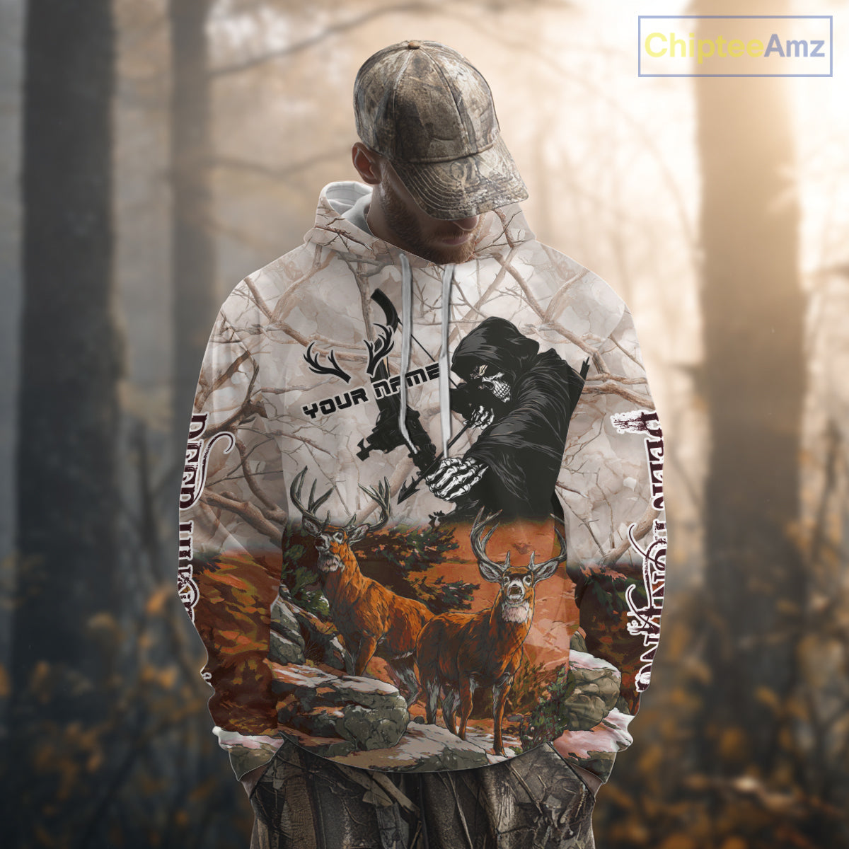 Orange Bowhunting Deer Camouflage Personalized Hunting Bow Grim Reaper Shirt NHT18