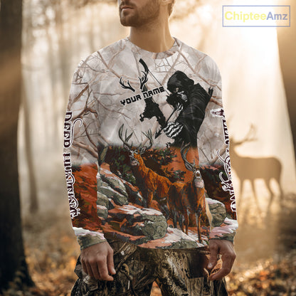 Orange Bowhunting Deer Camouflage Personalized Hunting Bow Grim Reaper Shirt NHT18