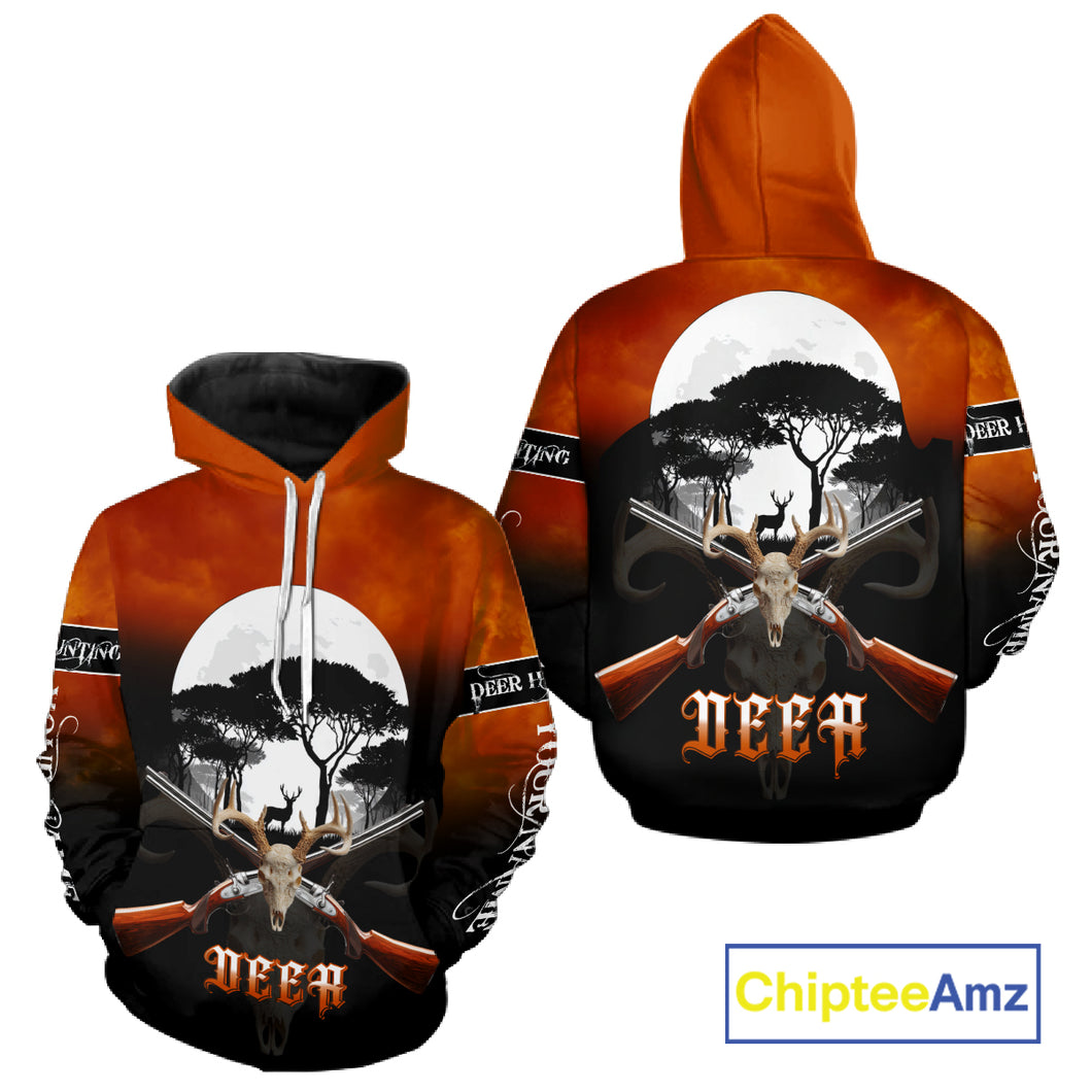 Season Personalized Deer Hunting Shirt 3D Full Moon Deer Skull All Over Print Hunting Gifts NHT36