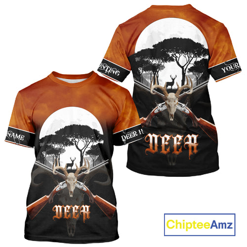 Season Personalized Deer Hunting Shirt 3D Full Moon Deer Skull All Over Print Hunting Gifts NHT36