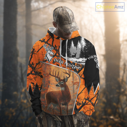 Beautiful Deer hunting Orange Camouflage custom Name Full printing Shirts Gifts For Men NHT39