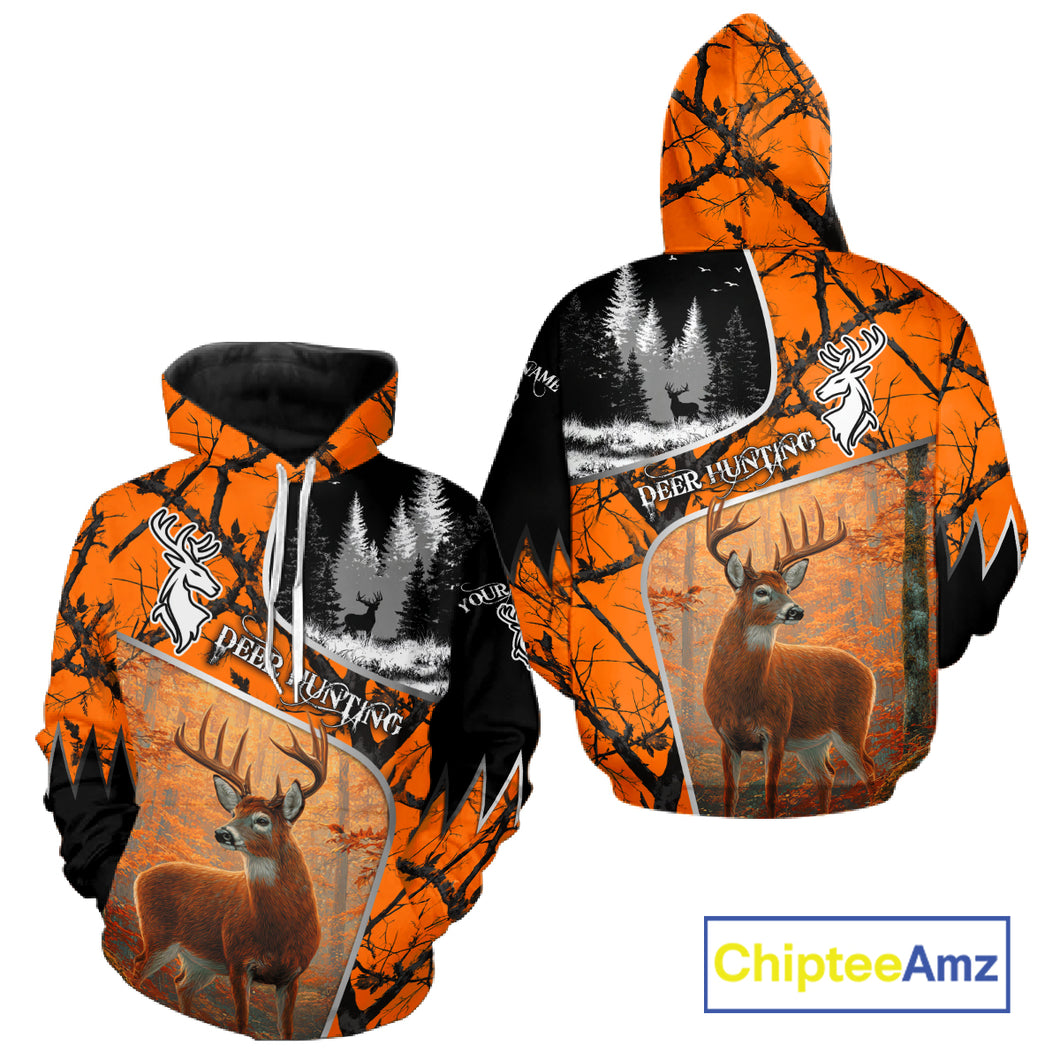 Beautiful Deer hunting Orange Camouflage custom Name Full printing Shirts Gifts For Men NHT39