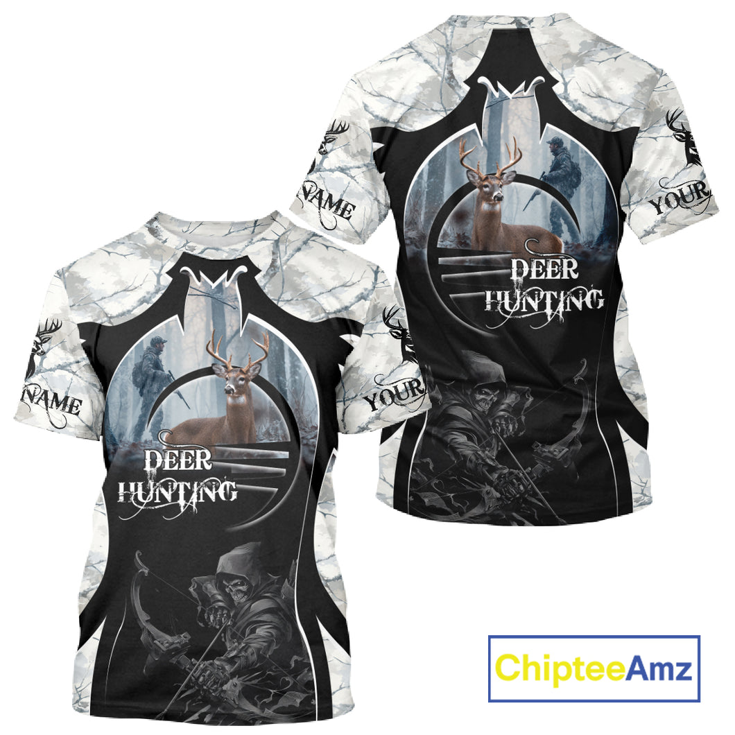 Best Buck Deer Hunting Clothes Winter Camo Grim Reaper Design Custom Name For Hunters NHT44