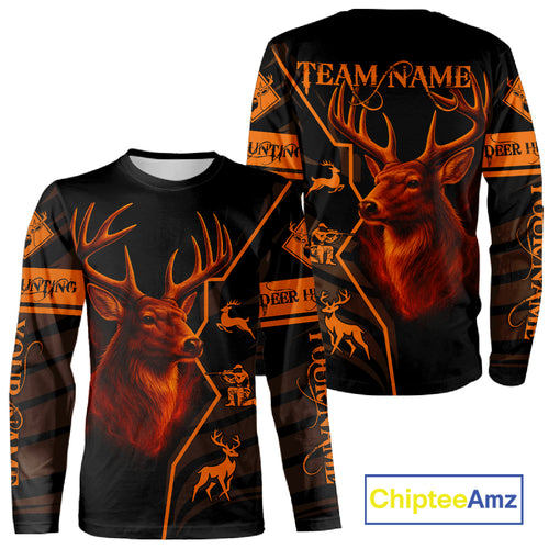 Black Orange Deer Hunting Shirt Personalized Custom Name 3D Full Print For Deer Hunters NHT57