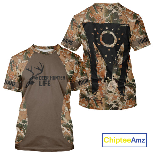Beautiful Deer Hunting Shirt Camo Ohio Flag Deer Hunter Life Custom Name Hunting Gift NHT96