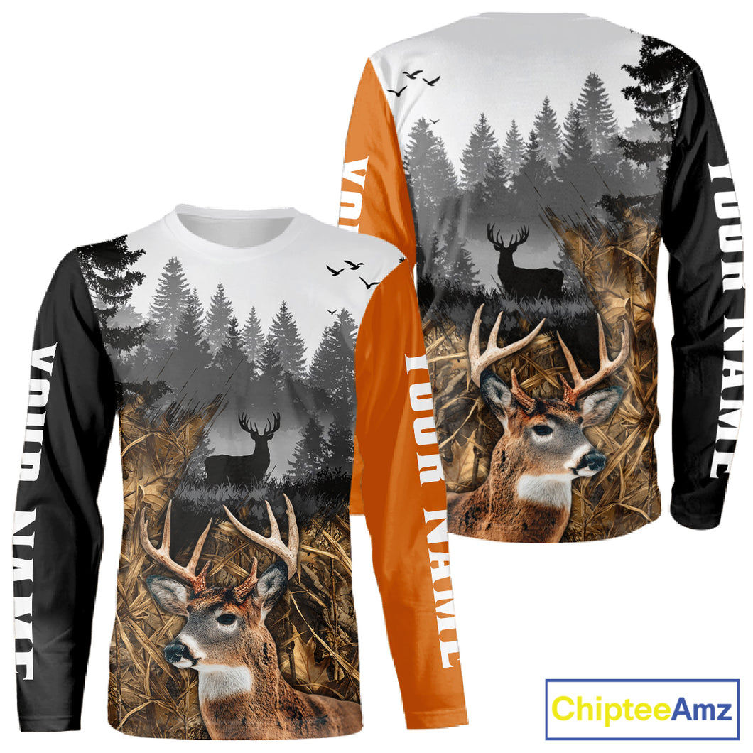 Whitetail Deer Hunting Shirt  – Blaze Orange Camo Black Custom Name 3D Print NHT290