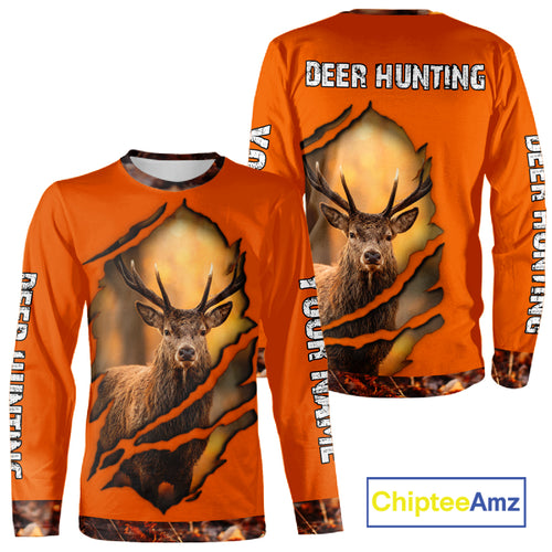 Deer Hunting Shirt Orange Forest Camo Hoodie, Long Sleeve Custom Name For Men NHT06