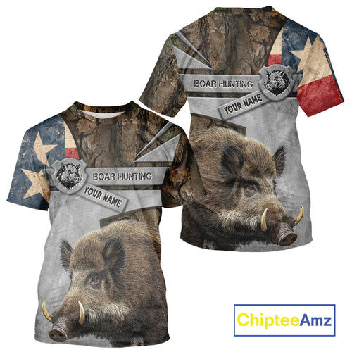 Best Wild Boar Hunting Camouflage TX Flag Custom Name Shirts for Hunter Gift For Hunter NHT107
