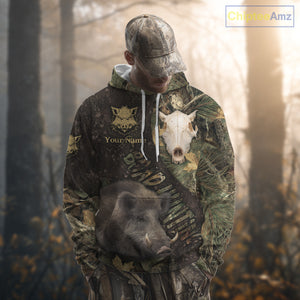 Best Wild Boar Hunting Forest Camouflage Custom Name Shirts for Hunter, Hunting Gifts NHT105