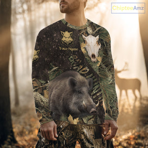 Best Wild Boar Hunting Forest Camouflage Custom Name Shirts for Hunter, Hunting Gifts NHT105