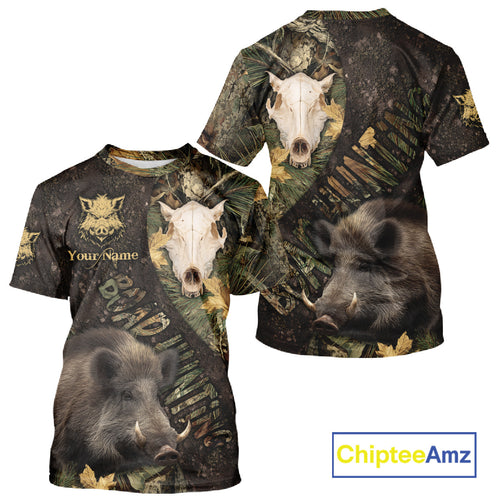 Best Wild Boar Hunting Forest Camouflage Custom Name Shirts for Hunter, Hunting Gifts NHT105