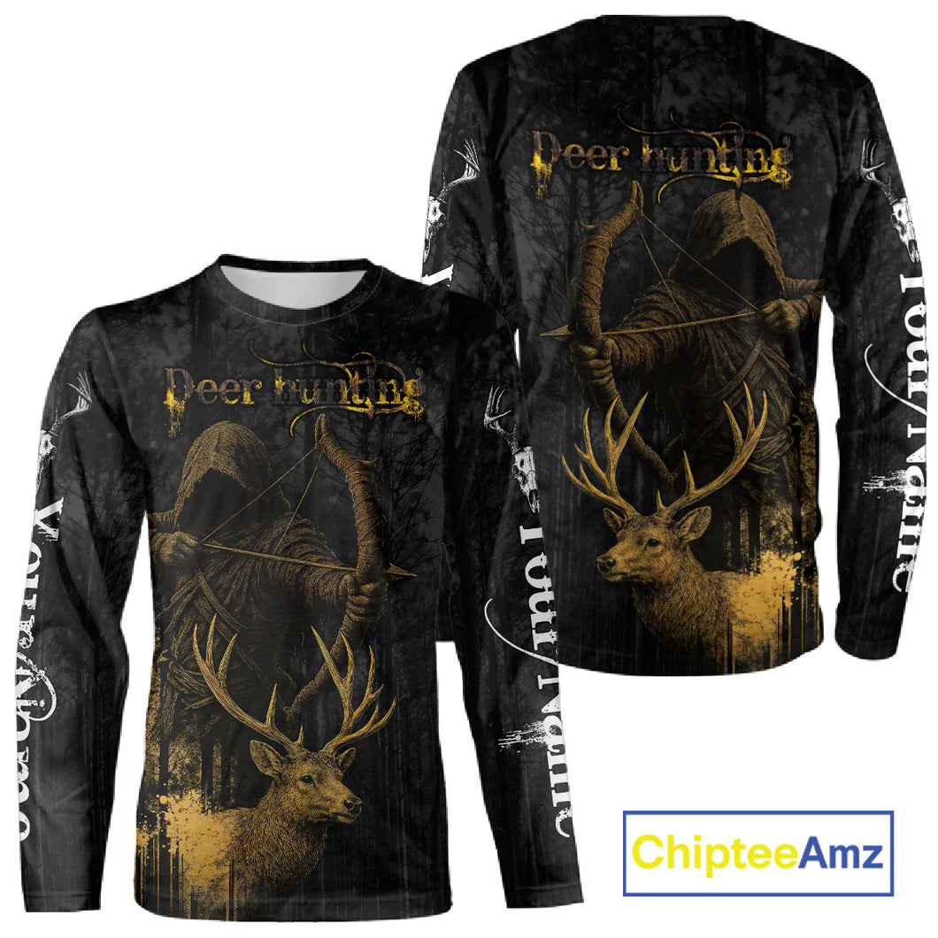Best Deer Hunting Shirt Black Camo Grim Reaper Custom Name Best Gift Ideas For Hunter NHT20