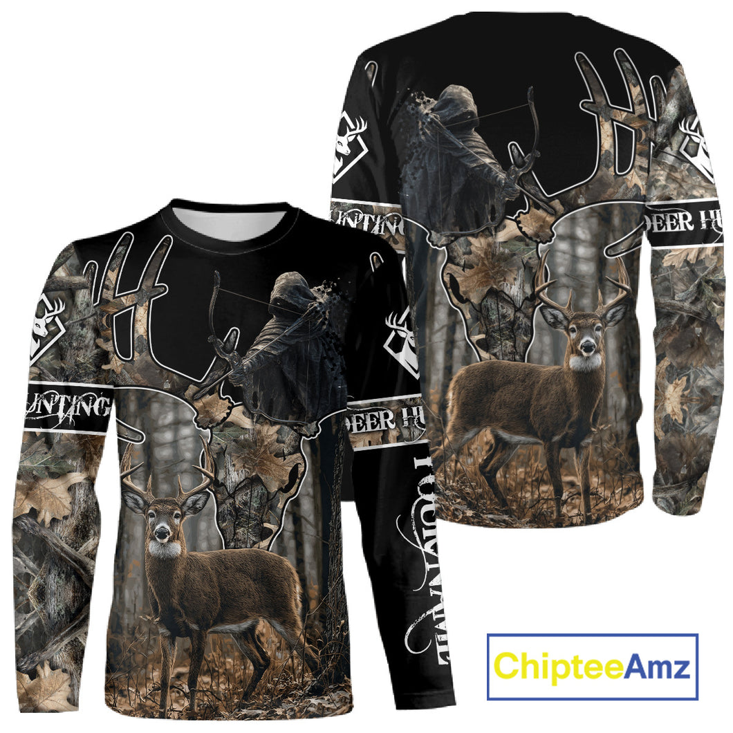 Best Season Whitetail Deer Hunting Shirt Custom Name Black Camo Forest Gift For Hunters NHT54