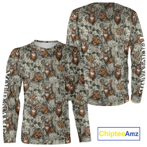 Beautiful Deer Hunting Shirt Pattern Deer Camo Custom Name 3D All Over Printed Hunting Gift NHT89