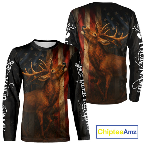 Best Season Deer Hunting Shirt Black with US Flag 3D Custom Name Clothes For Hunters NHT92