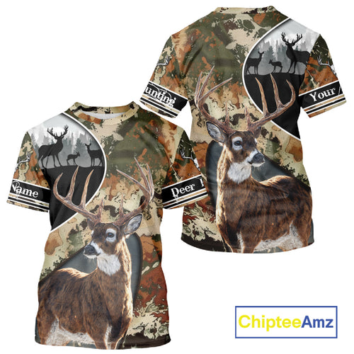 Whitetail Deer Hunting Shirt With Camouflage, Deer Hunter Custom Name, Hunting Gift  NHT97