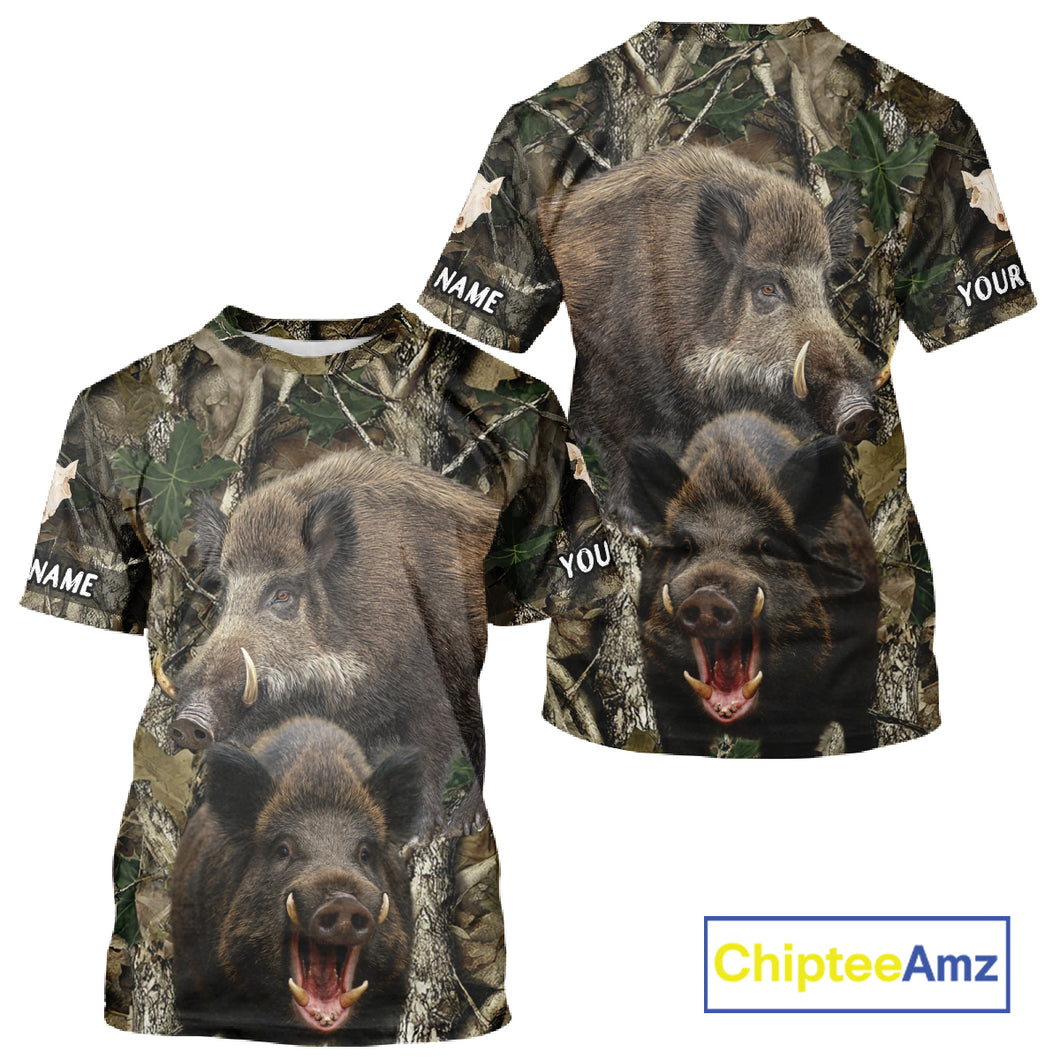 Camouflage Hunting Animals Wild Boar 3D All Over Printed Shirt – Custom Name & Hunting Gift NHT108