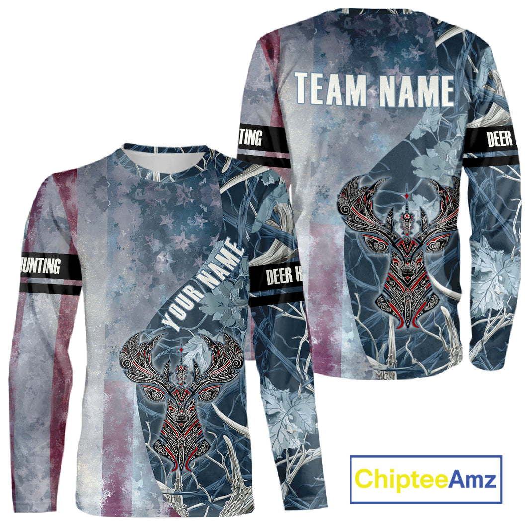 Best Deer Hunting Shirt with US Flag Deer Camo for Hunters, Perfect Hunter Gifts NHT22