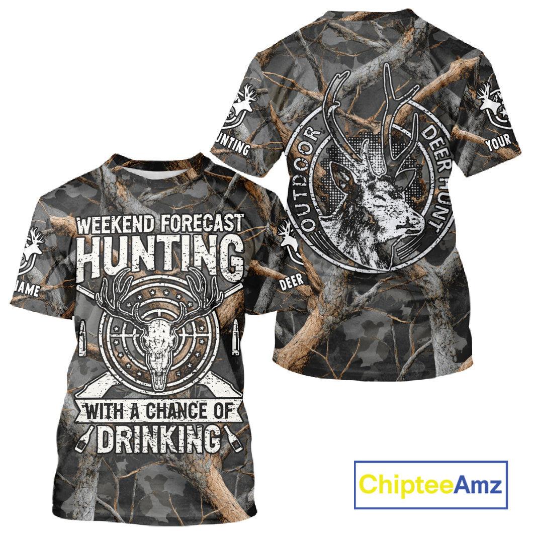 Deer Hunting Grey Camo 3D Shirts with Antler Skull Graphic, Funny Hunting Outfit for Hunters NBT71