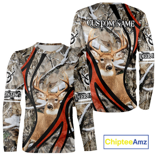 Whitetail Deer Hunting Shirt Custom Name Snow Camo, Season Deer Hunting Clothes For Men NHT80