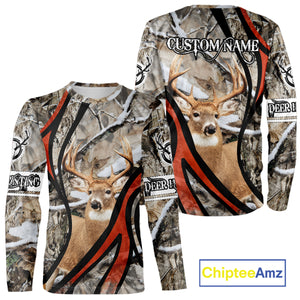 Whitetail Deer Hunting Shirt Custom Name Snow Camo, Season Deer Hunting Clothes For Men NHT80
