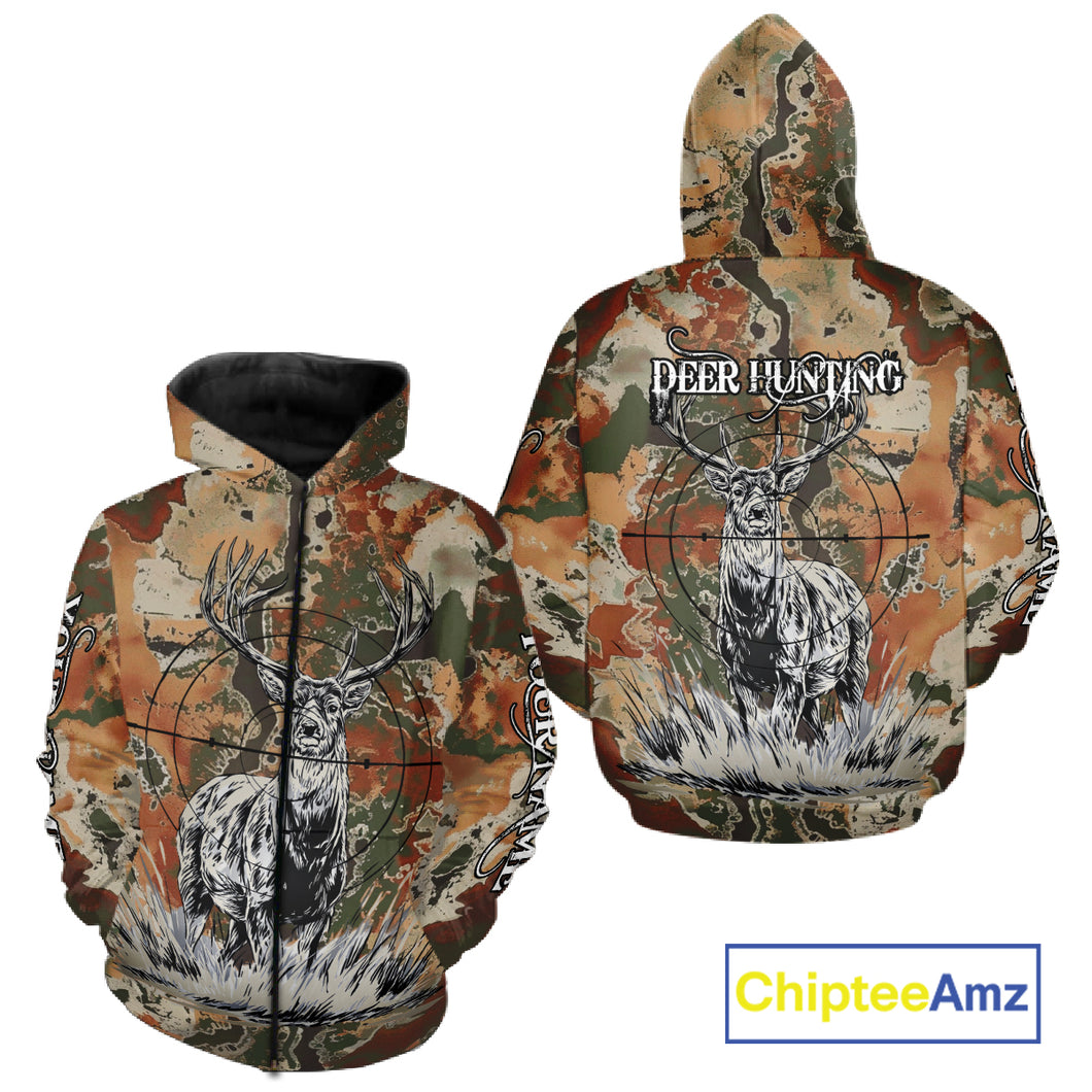 Season Deer Hunting Shirt Brown Green Camo 3D Custom Name Clothes For Hunters NHT91